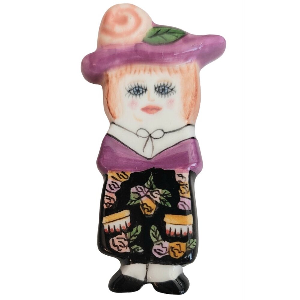 Susan Paley By Ganz Colleen Lady In Hat Ceramic Pin Brooch, Signed M528